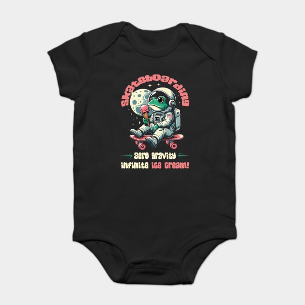 Frog On Skateboard - Funny Frog Skating on Moon Baby Bodysuit by JessArty
